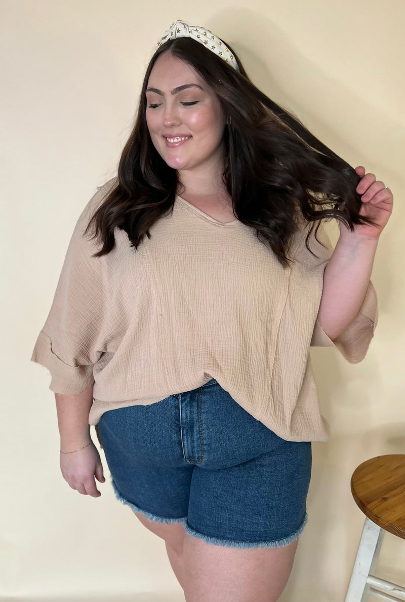 Curvy Taupe V-Neck Top