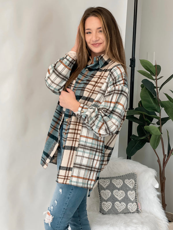 Teal Plaid Mix Shacket