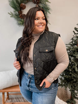 Curvy Black Quilted Button-Up Vest